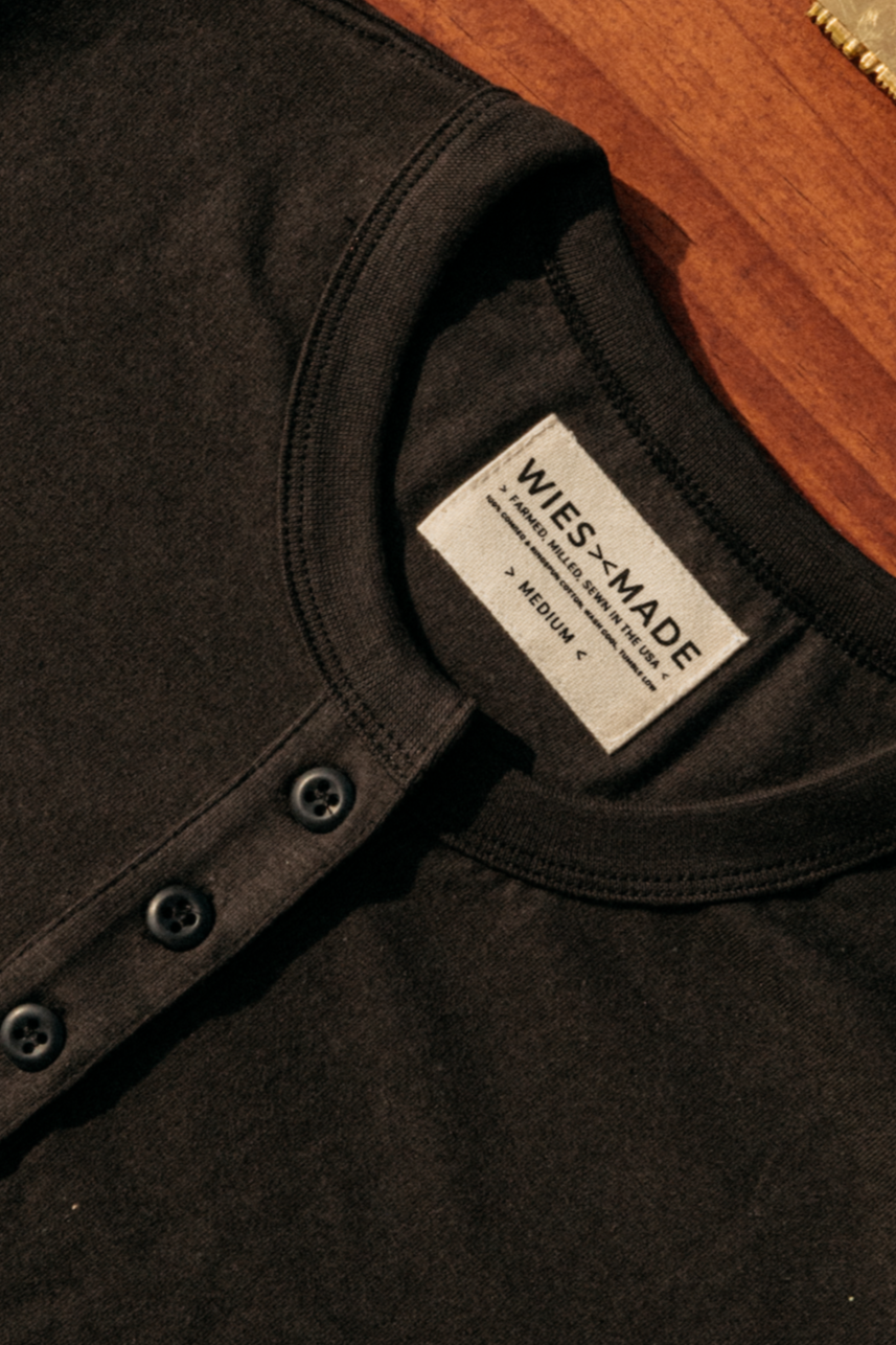 Men's Reyes Heavyweight Henley | 8oz 100% American Made Cotton - Basalt