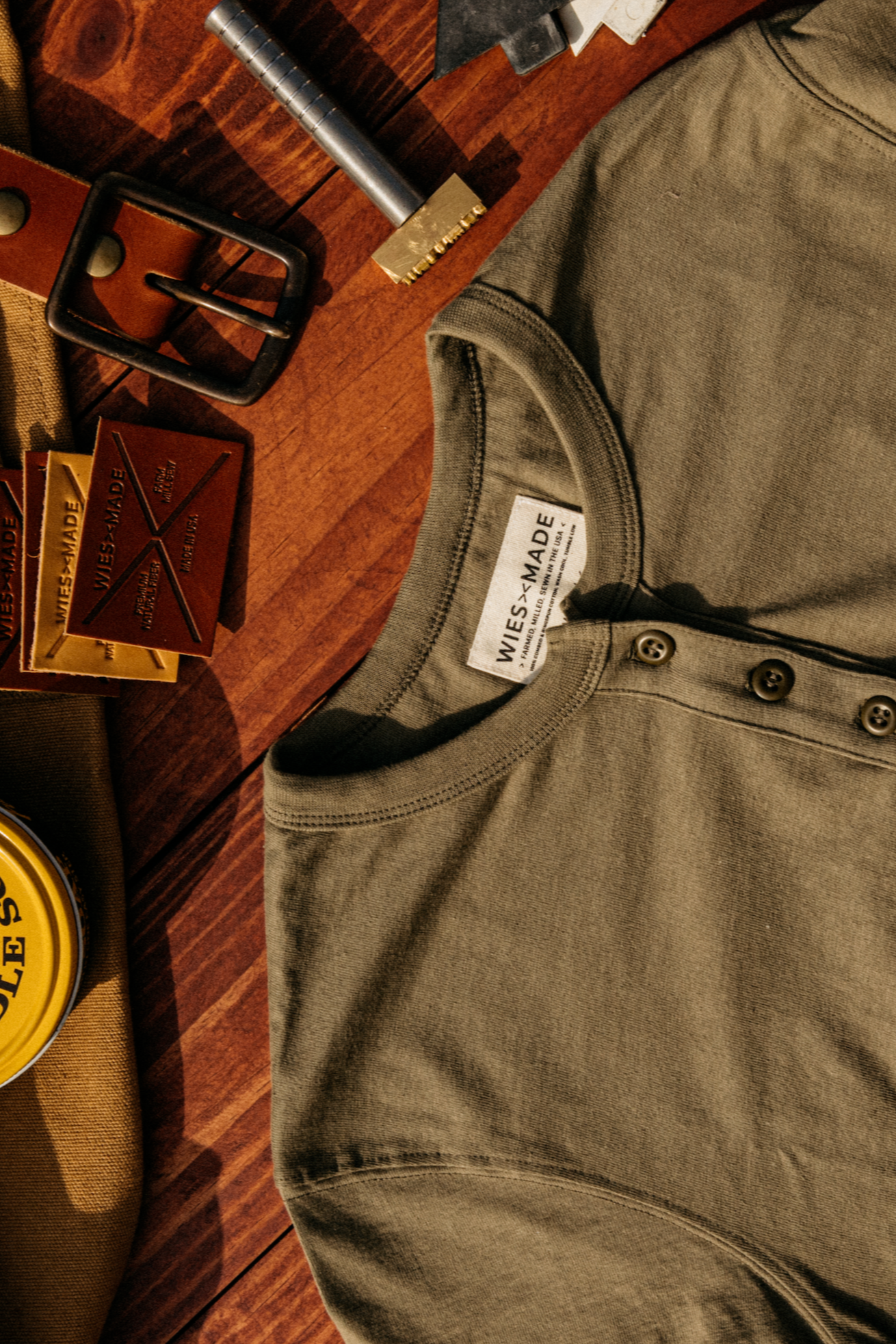 Men's Reyes Heavyweight Henley | 8oz 100% American Made Cotton - Olive