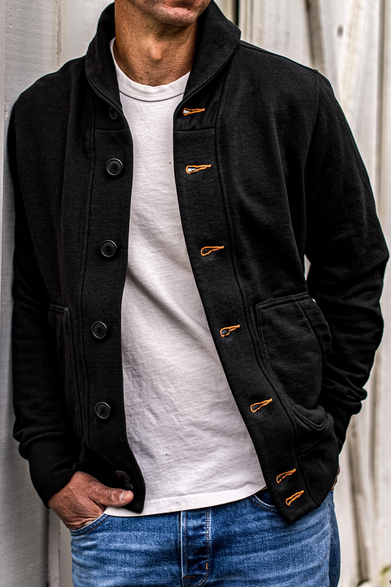 Men's Bodega Shawl Cardigan | 14oz 100% Cotton French Terry- Basalt