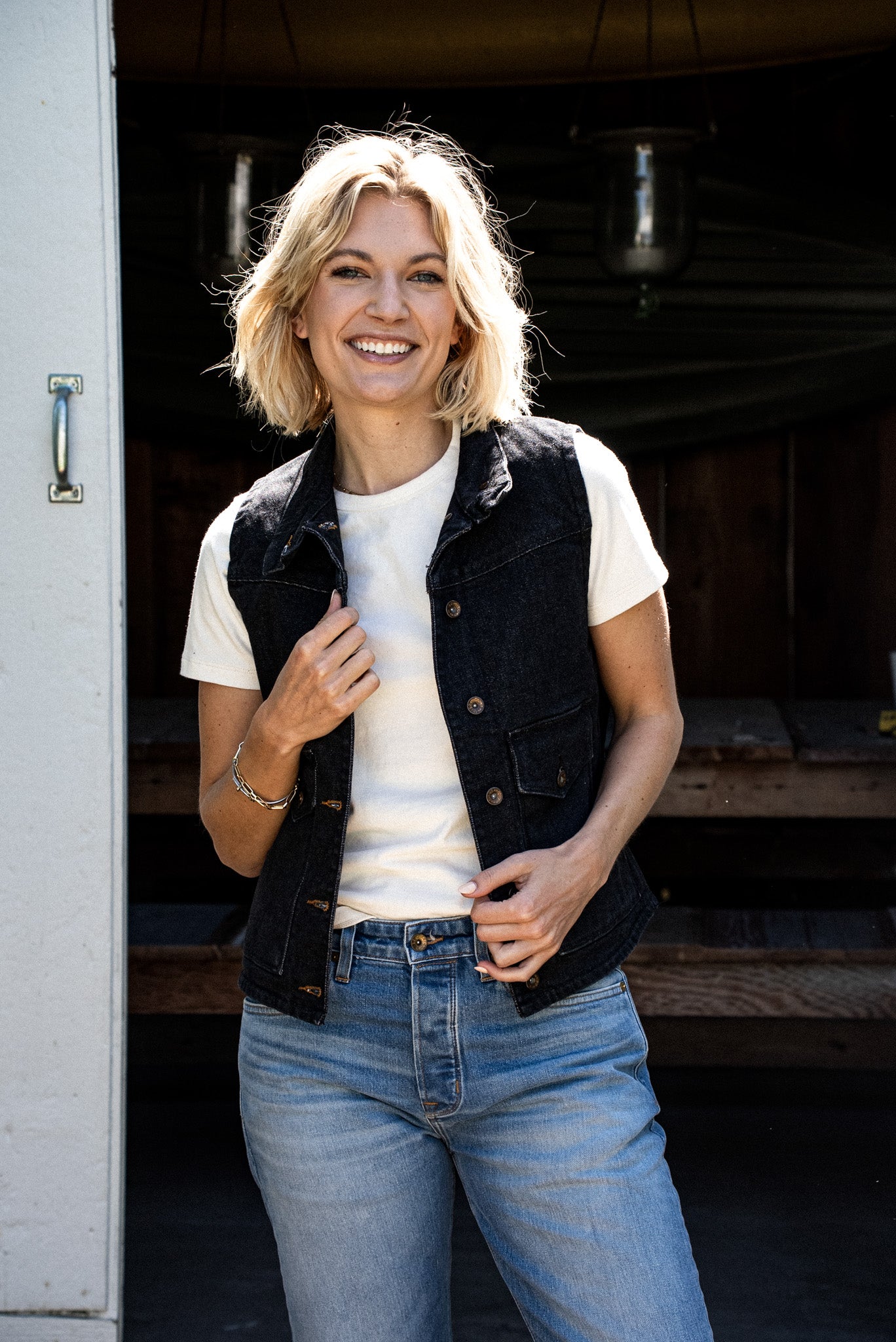 Jamie Vest | Black 14oz Broken Twill Denim