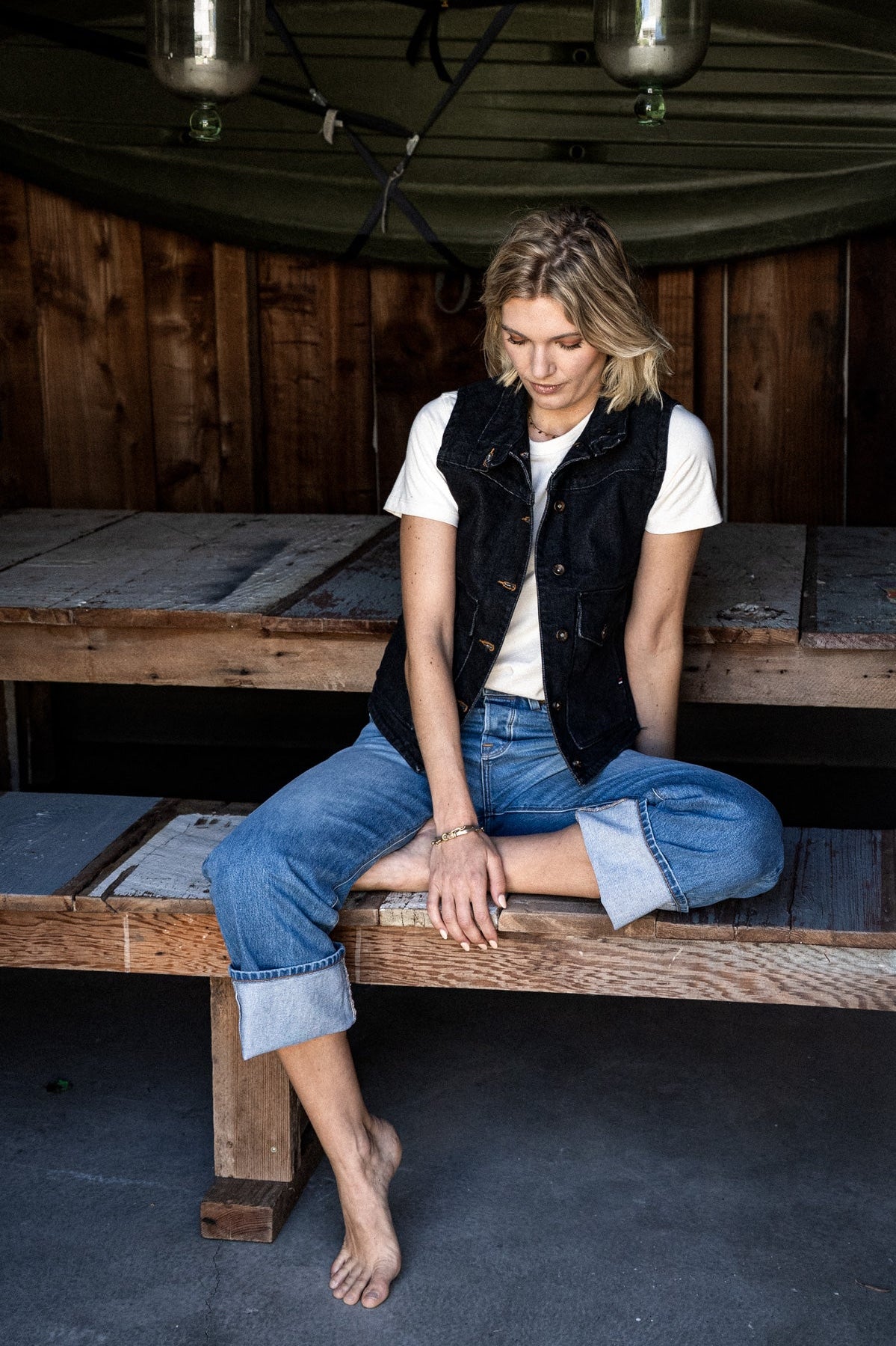 Jamie Vest | Black 14oz Broken Twill Denim