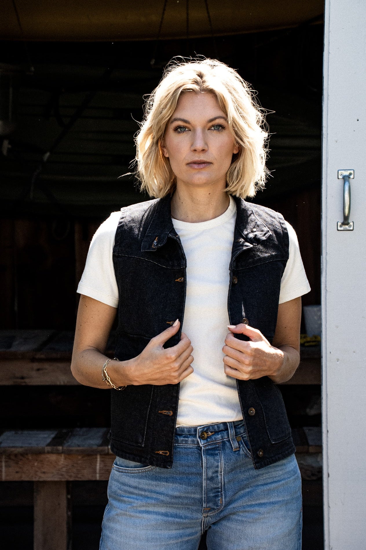Jamie Vest | Black 14oz Broken Twill Denim