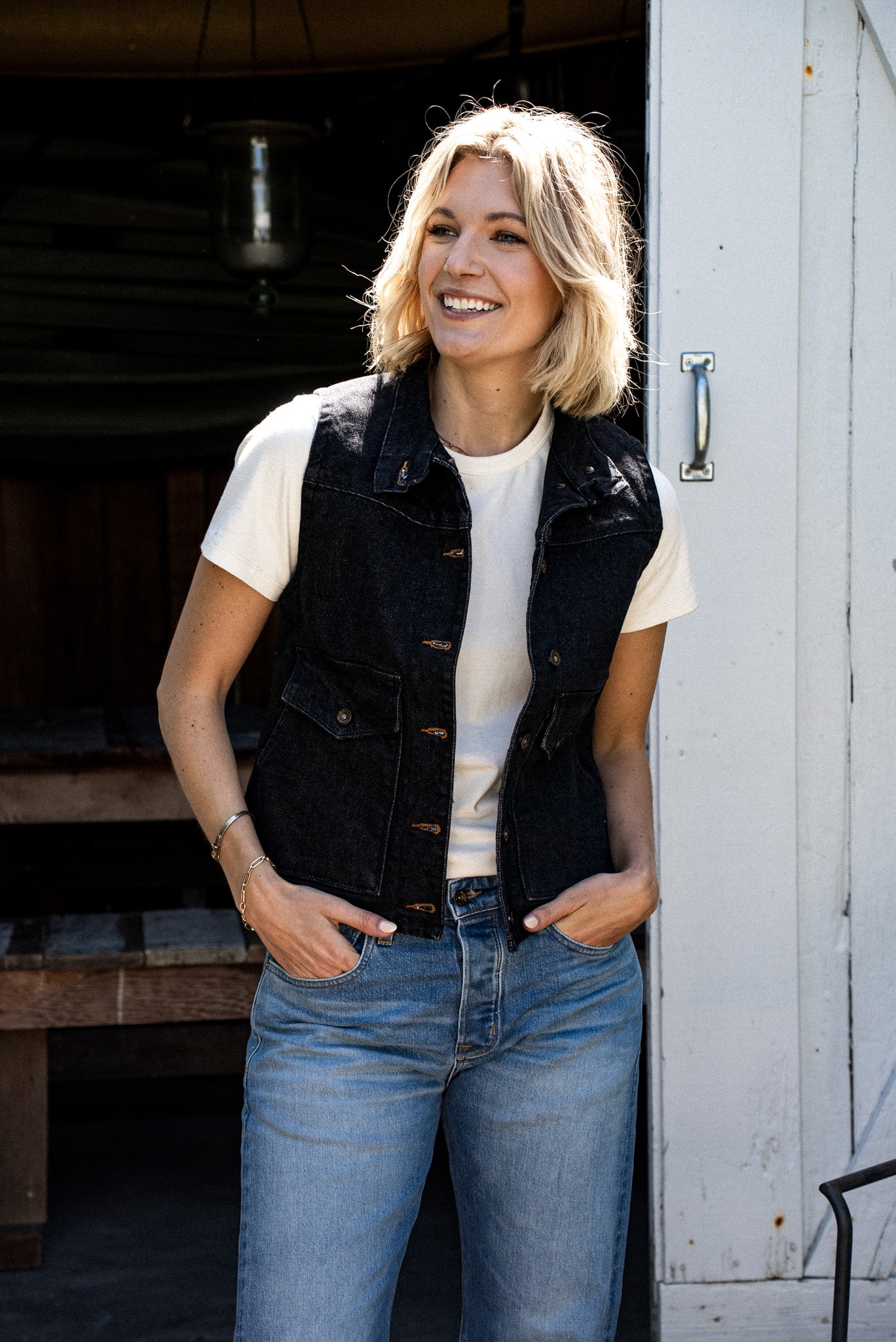 Jamie Vest | Black 14oz Broken Twill Denim