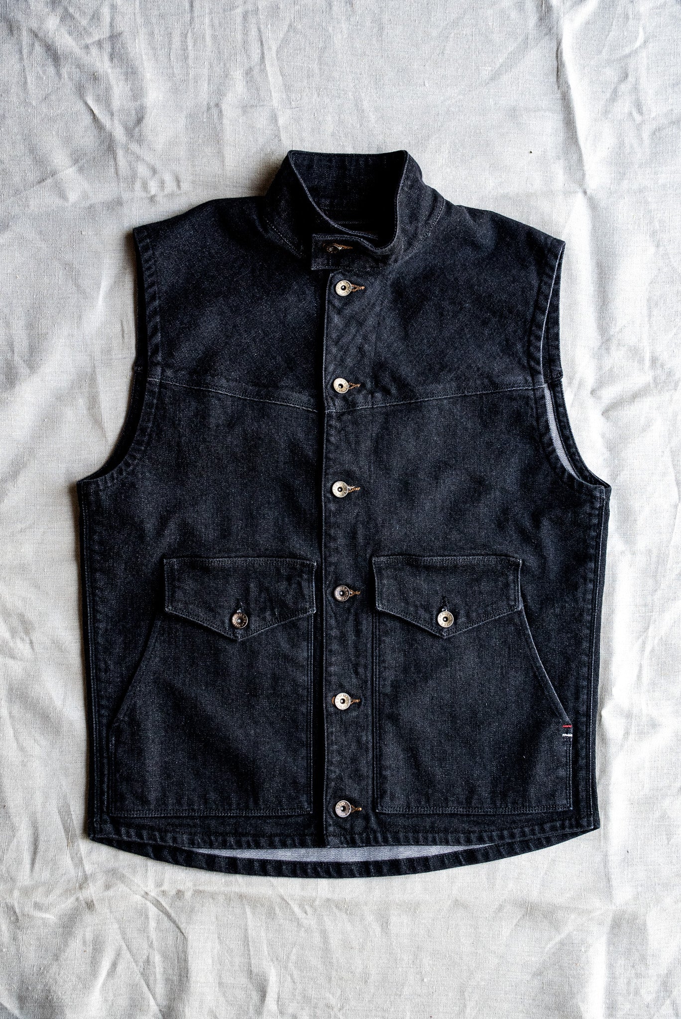 Jamie Vest | Black 14oz Broken Twill Denim