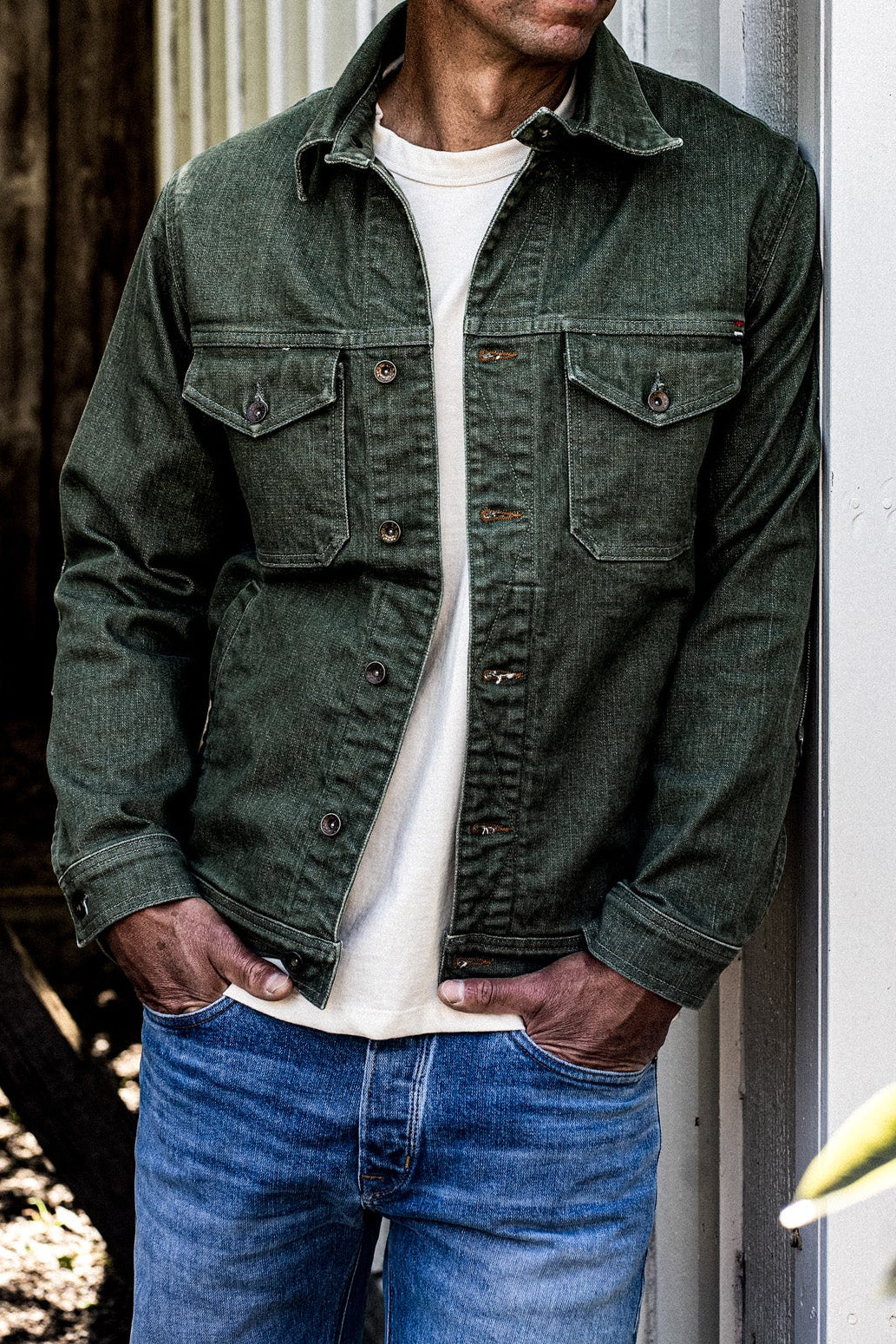 Men | Artcher Jacket | 14oz Broken Twill Denim - Olive