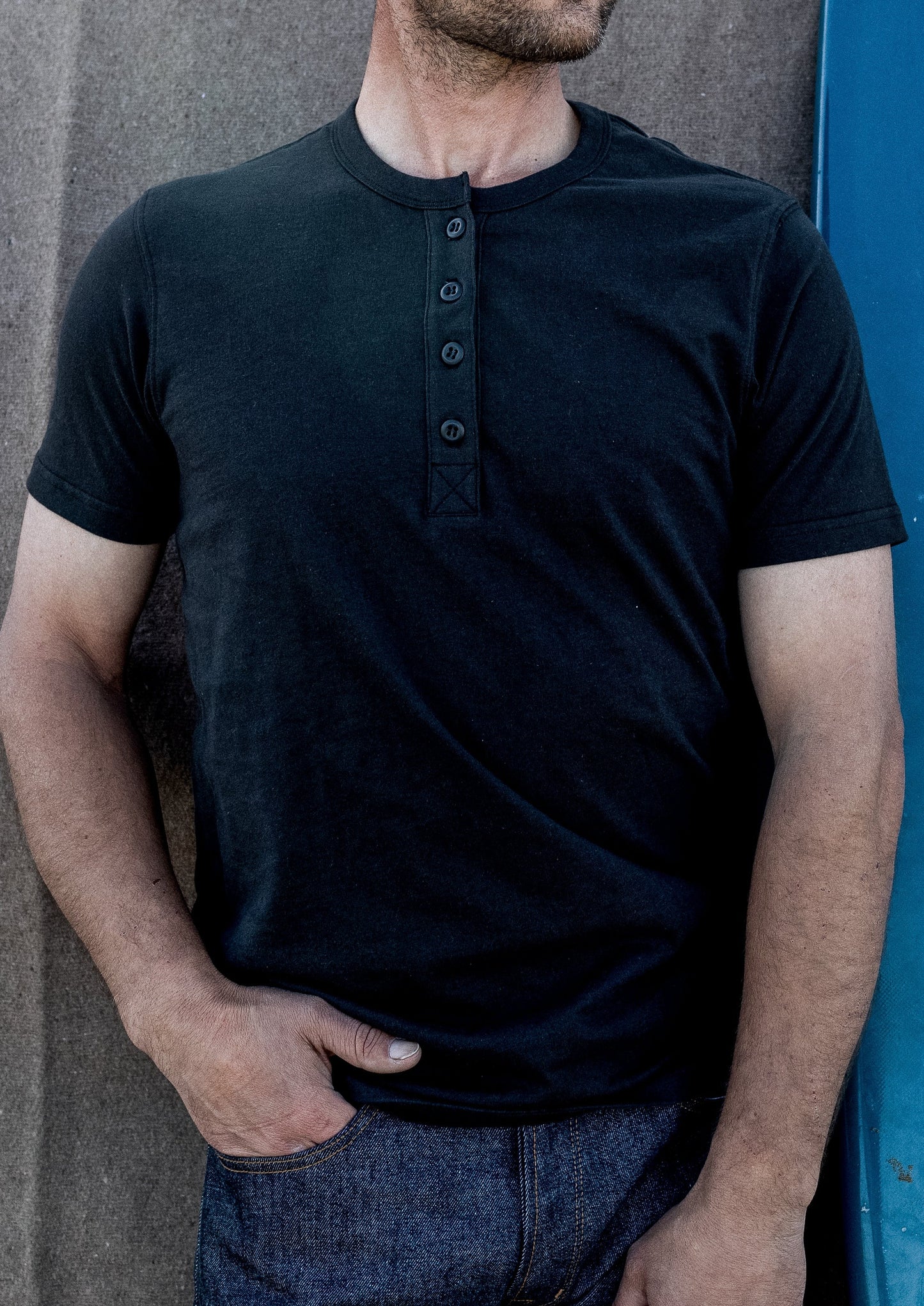 Men's Reyes Heavyweight Henley | 8oz 100% American Made Cotton - Basalt