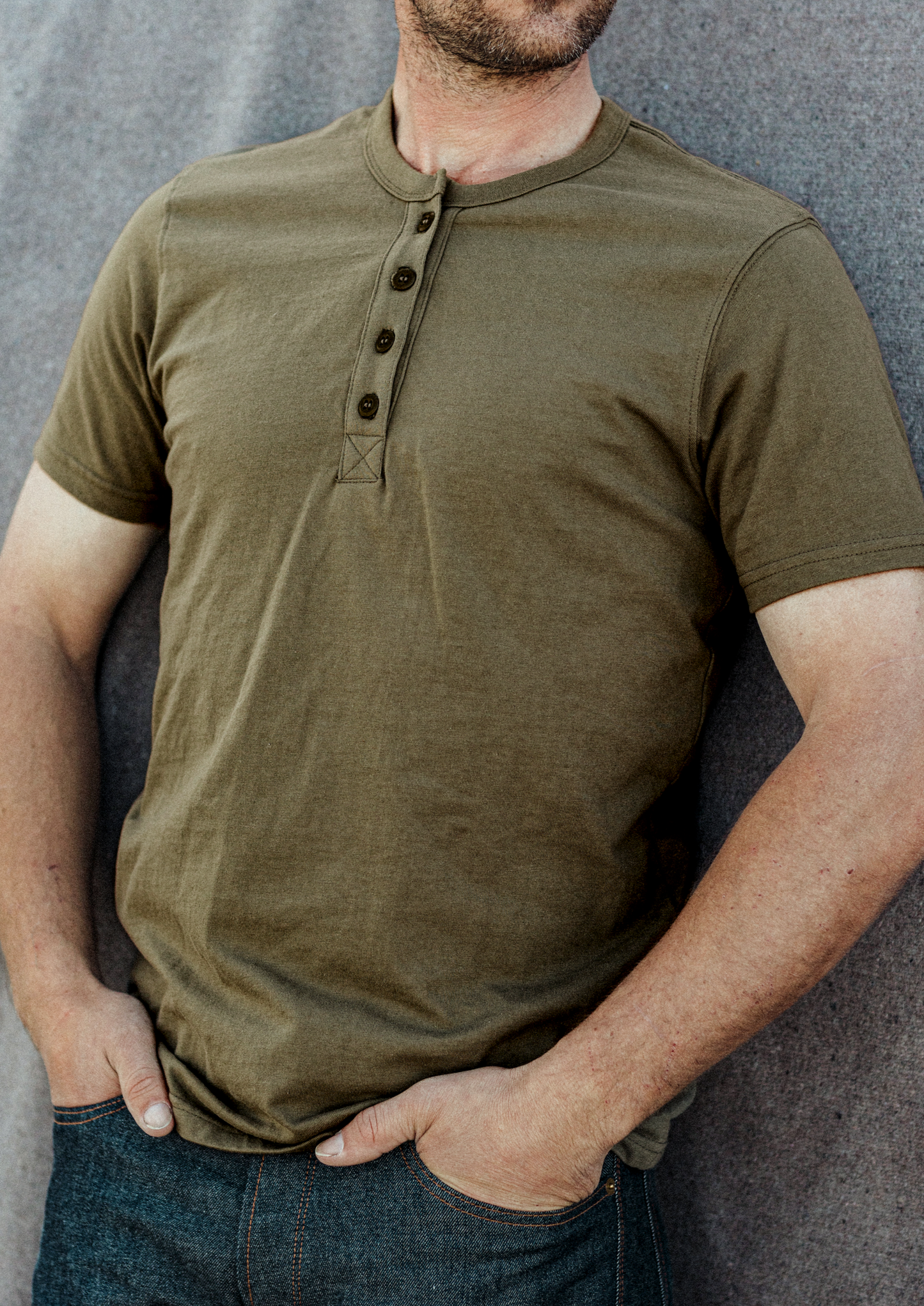 Men's Reyes Heavyweight Henley | 8oz 100% American Made Cotton - Olive