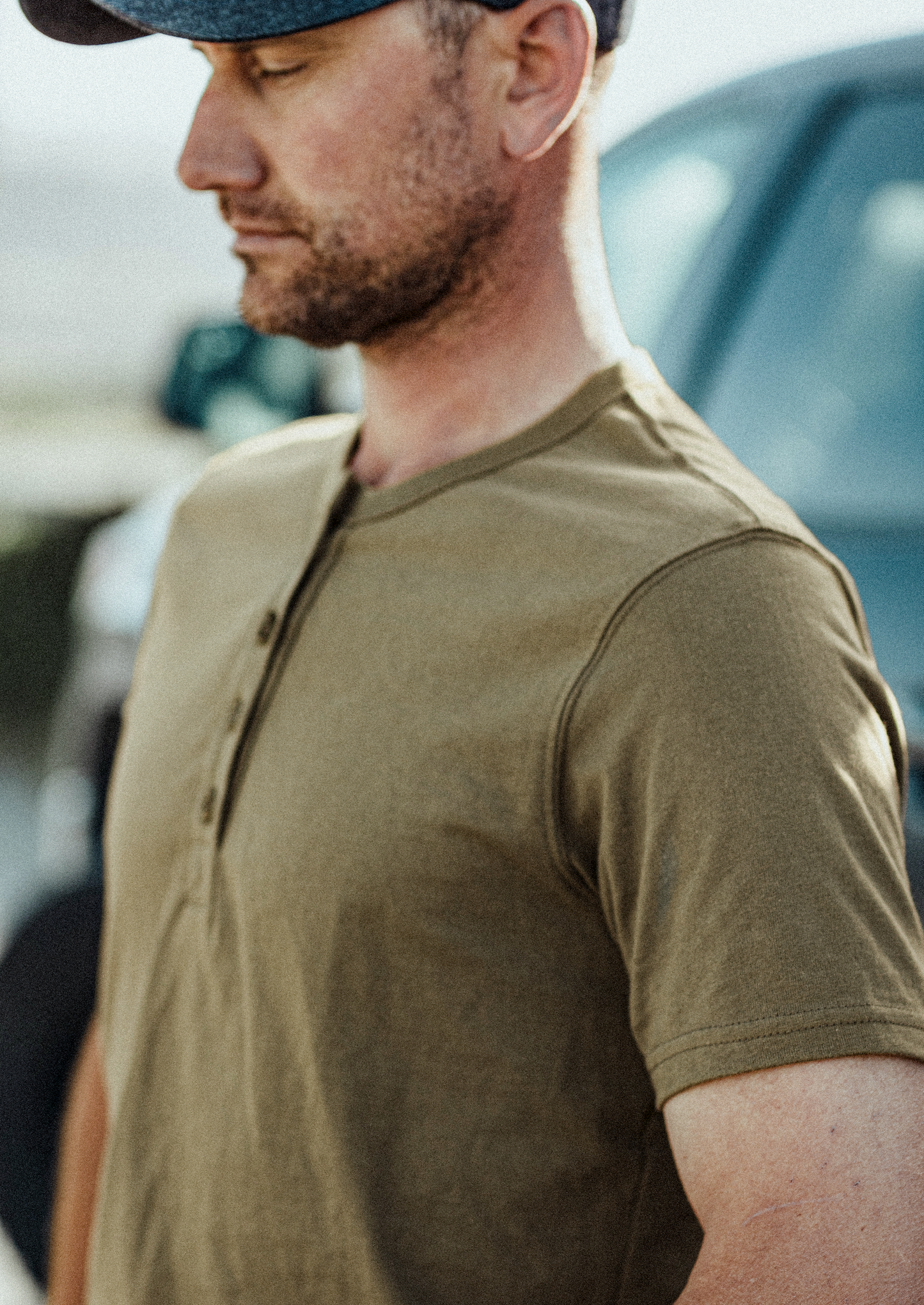 Men's Reyes Heavyweight Henley | 8oz 100% American Made Cotton - Olive
