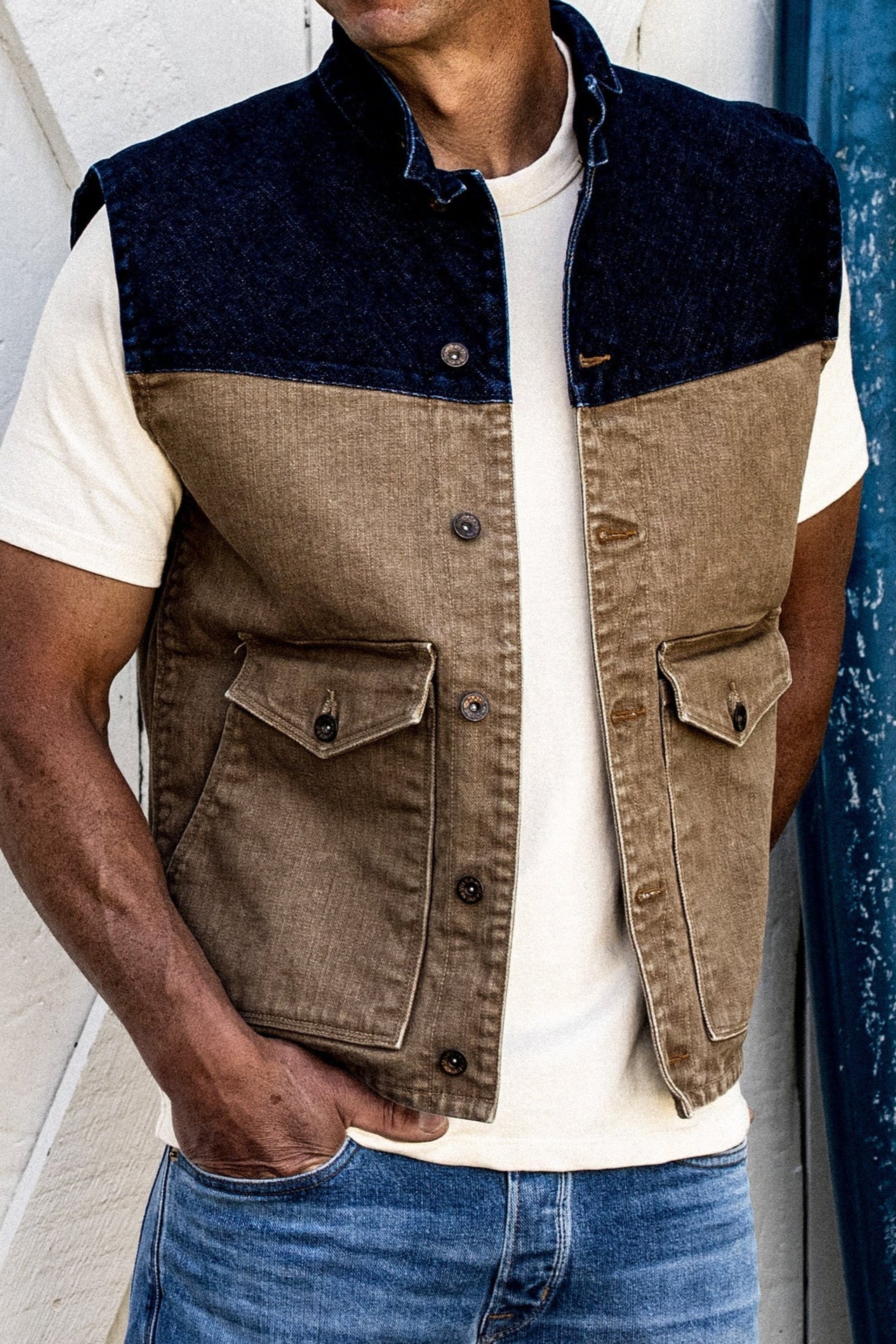 James Vest | Wheat 14oz Broken Twill Denim