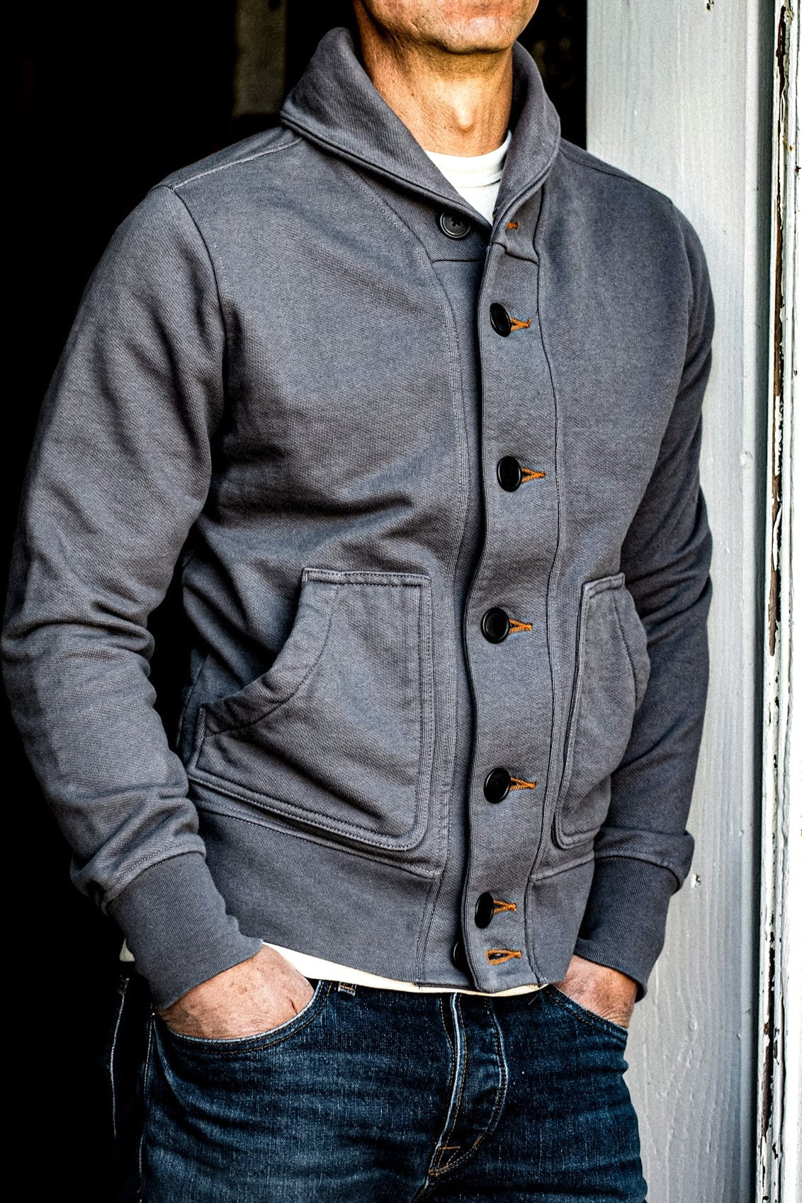 Men's Bodega Shawl Cardigan French Terry - Pebble | WiesMade