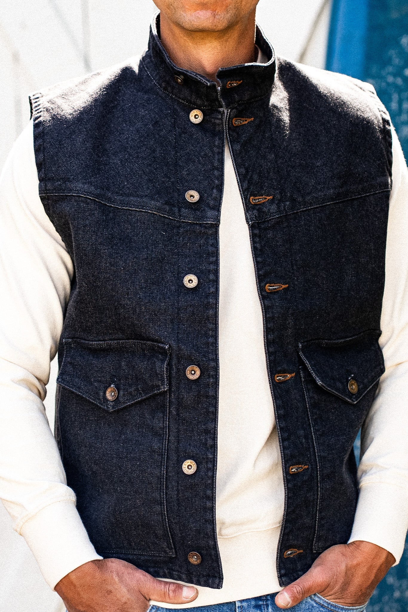 James Vest | Black 14oz Broken Twill Denim