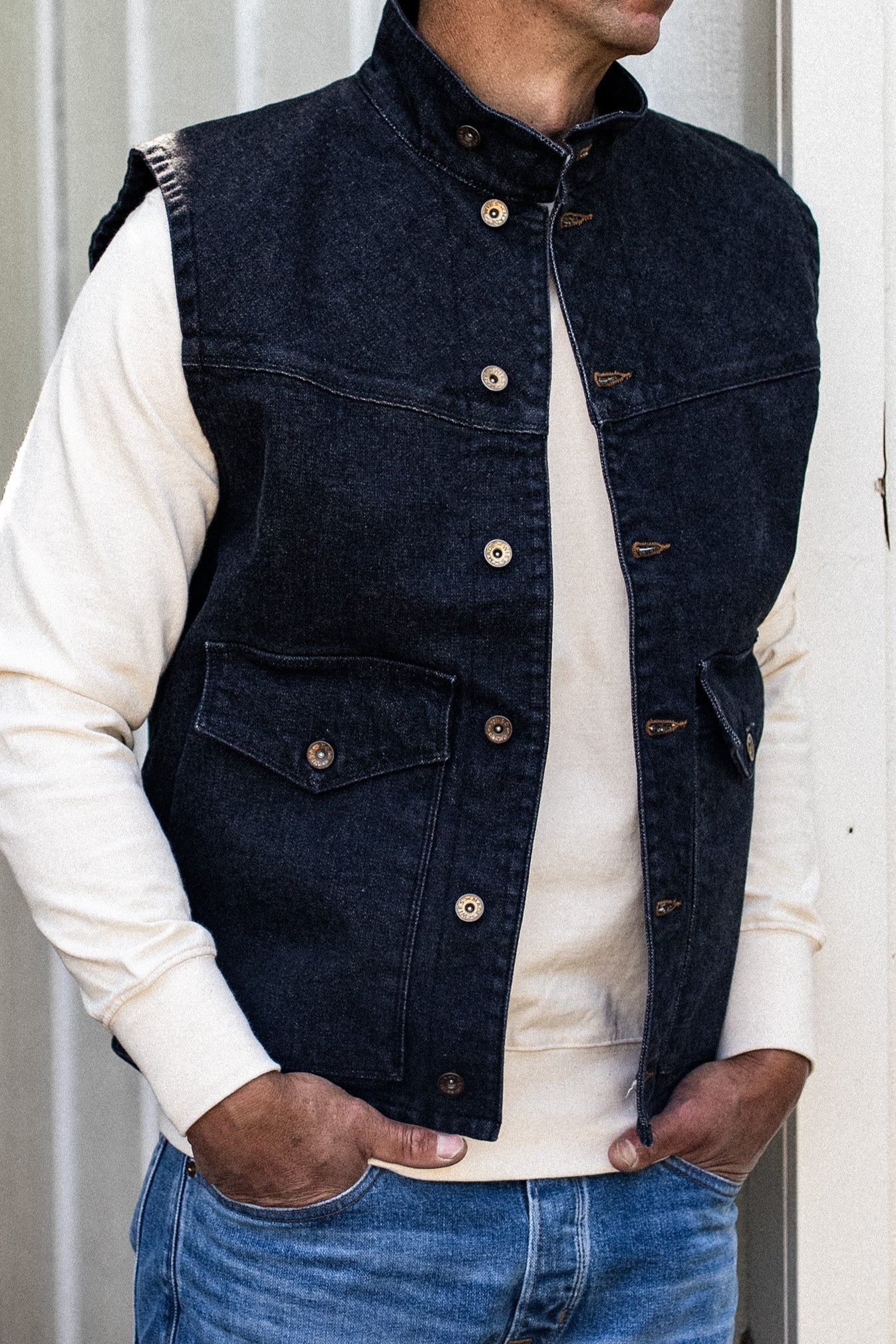 James Vest | Black 14oz Broken Twill Denim