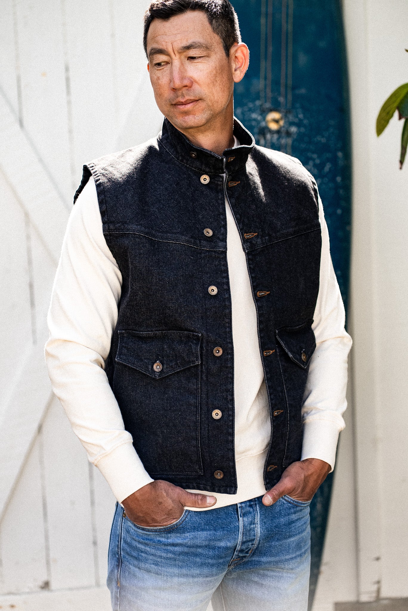 James Vest | Black 14oz Broken Twill Denim