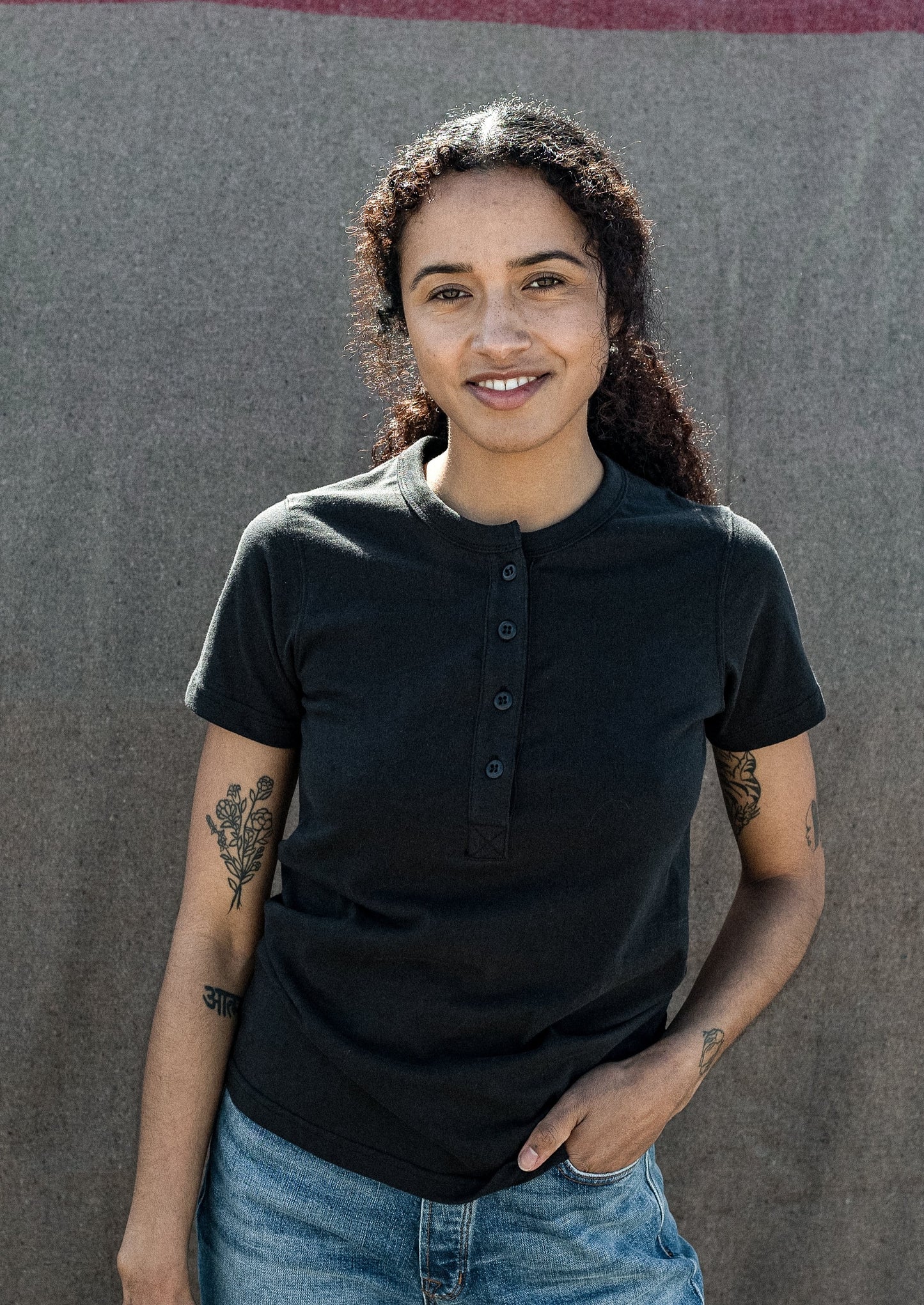 Women's Reyes Heavyweight Henley | 8oz 100% American Made Cotton - Basalt