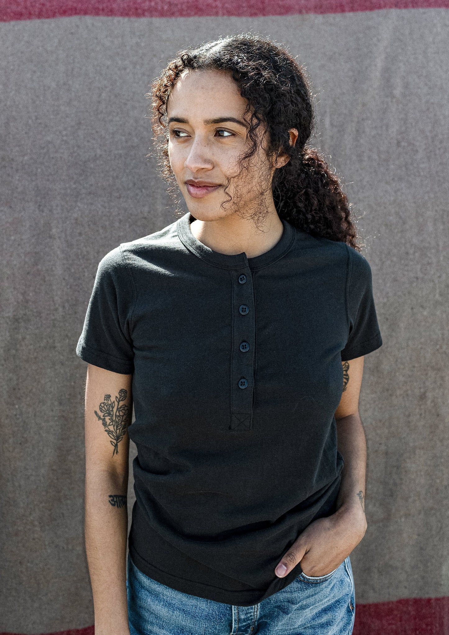 Women's Reyes Heavyweight Henley | 8oz 100% American Made Cotton - Basalt