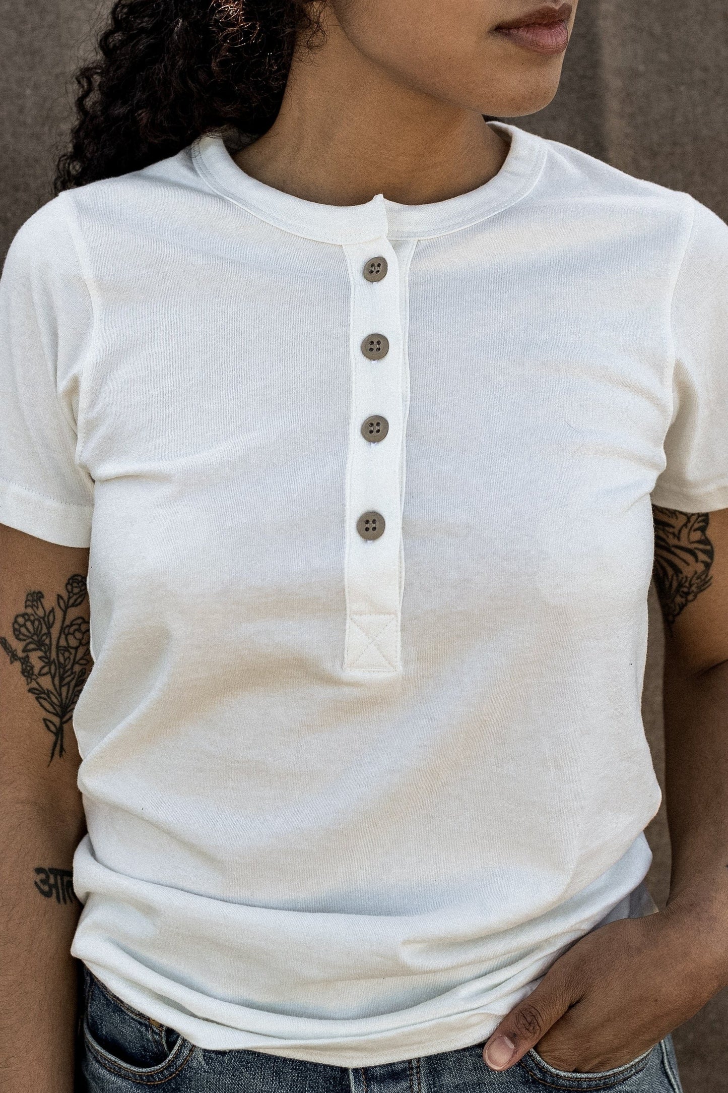 Women's Reyes Heavyweight Henley | 8oz 100% American Made Cotton - White