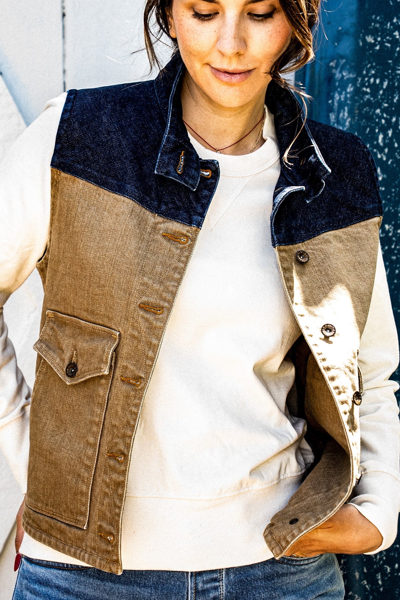 Jamie Vest | Wheat 14oz Broken Twill Denim