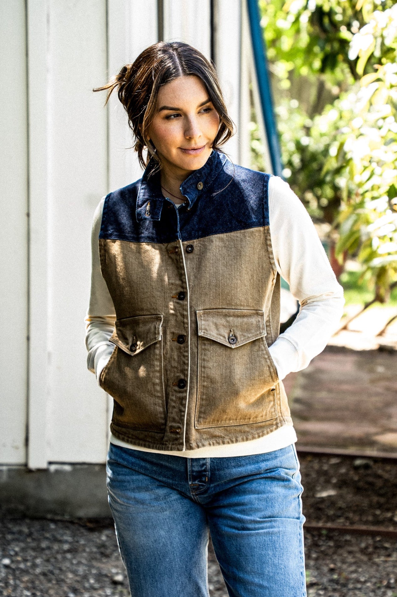 Jamie Vest | Wheat 14oz Broken Twill Denim
