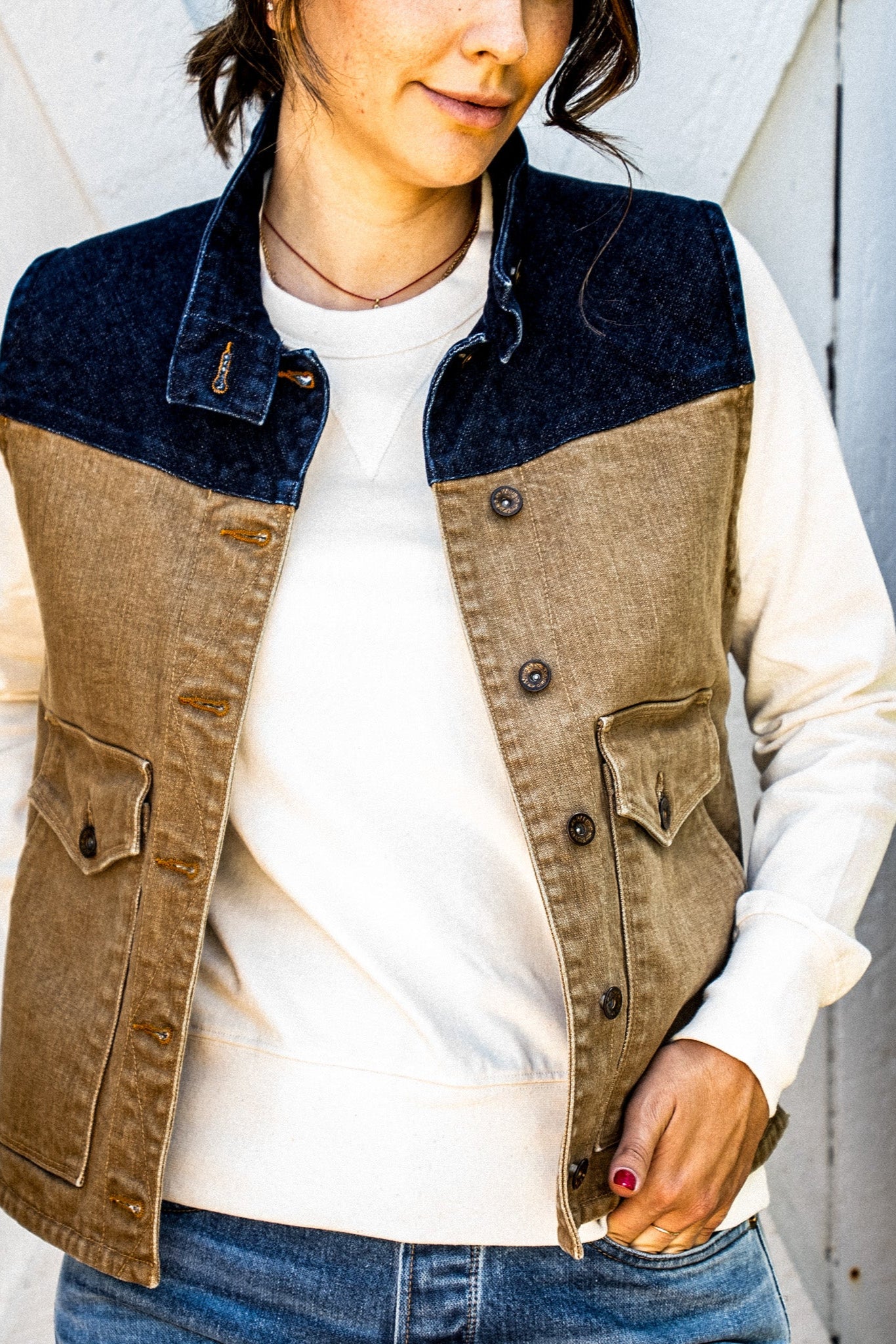 Jamie Vest | Wheat 14oz Broken Twill Denim