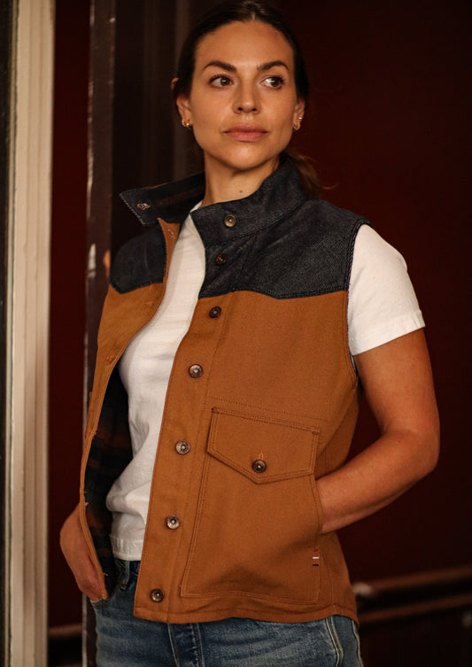 Women's Jamie 100% wool lined canvas vest | Raw Denim & Duck Canvas