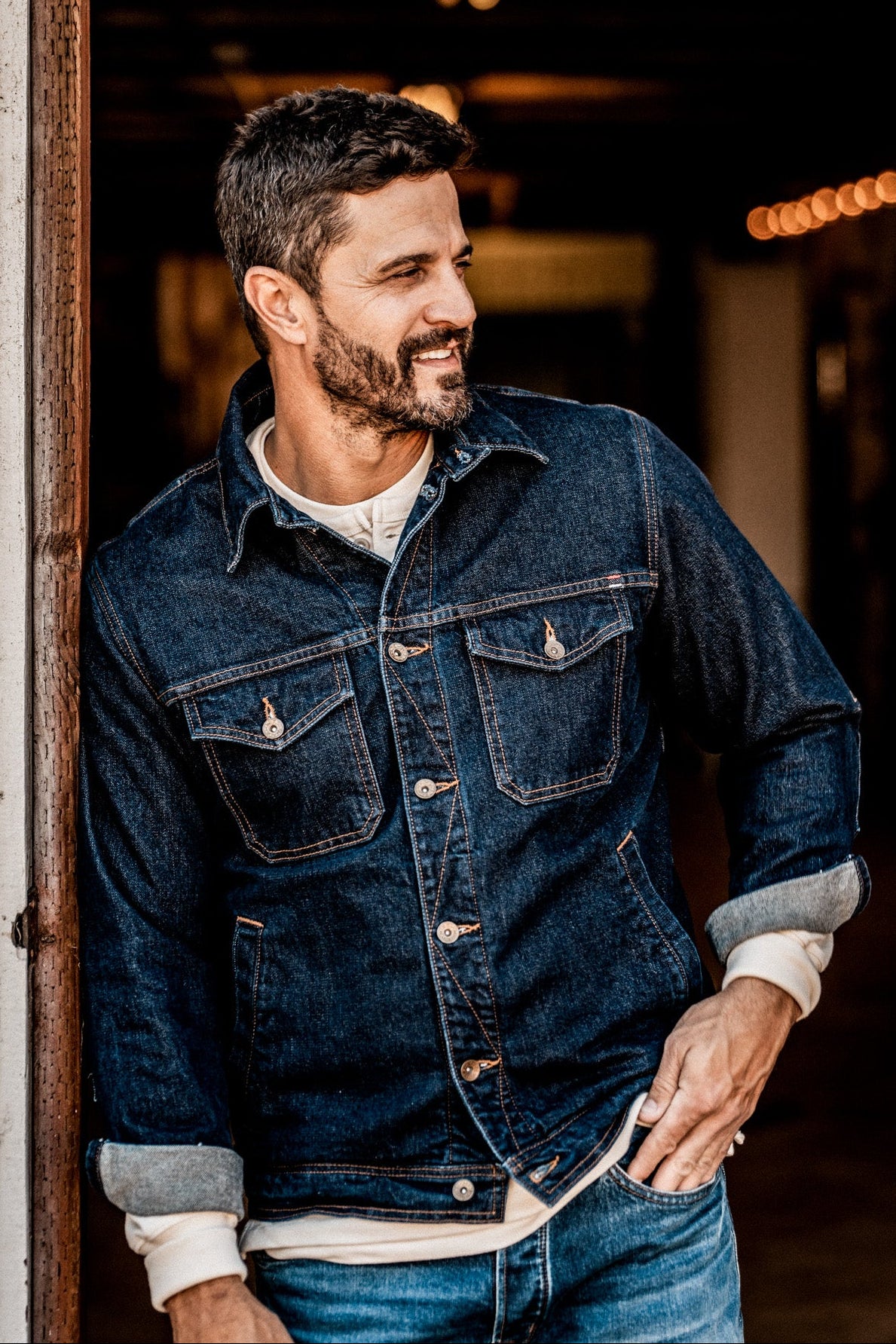 ジャケット・アウター AURORAVintage Stitched Denim Knit Jacket Artcher Jacket Ocean | 14oz Broken Twill Denim – WiesMade