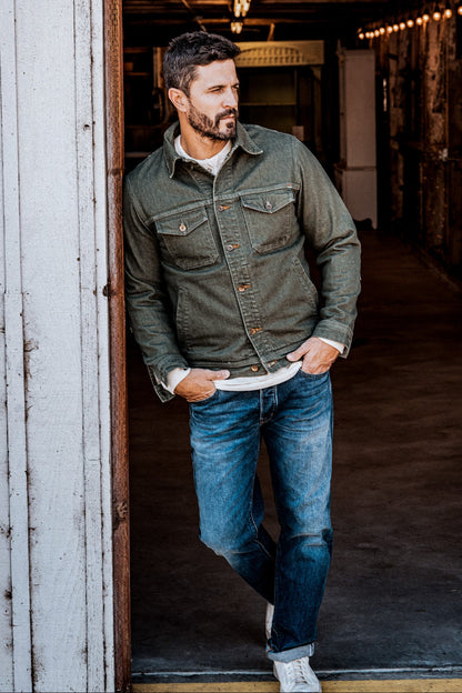 Men | Artcher Jacket | 14oz Broken Twill Denim - Olive
