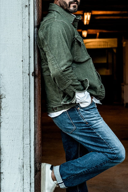 Men | Artcher Jacket | 14oz Broken Twill Denim - Olive