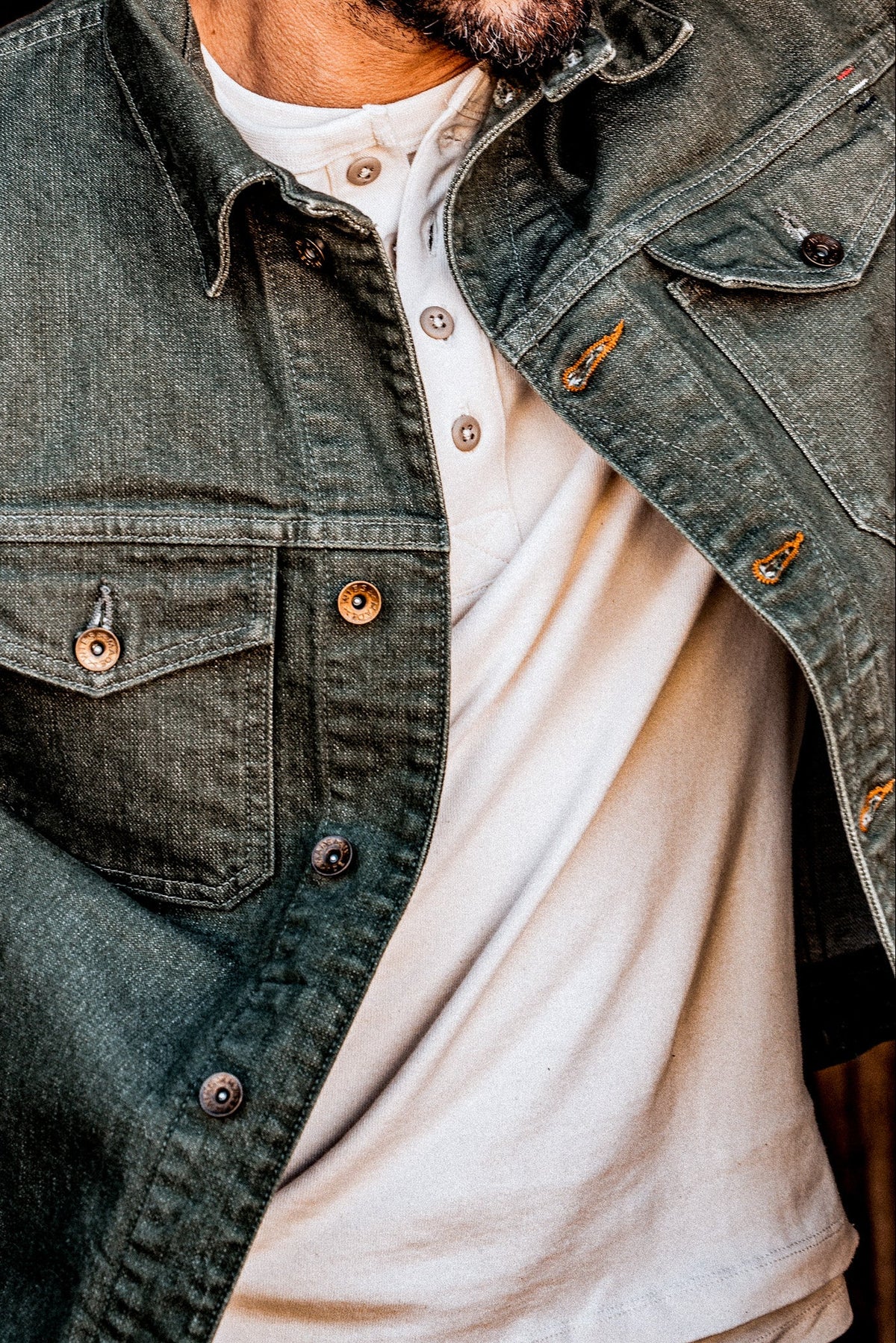 Men | Artcher Jacket | 14oz Broken Twill Denim - Olive