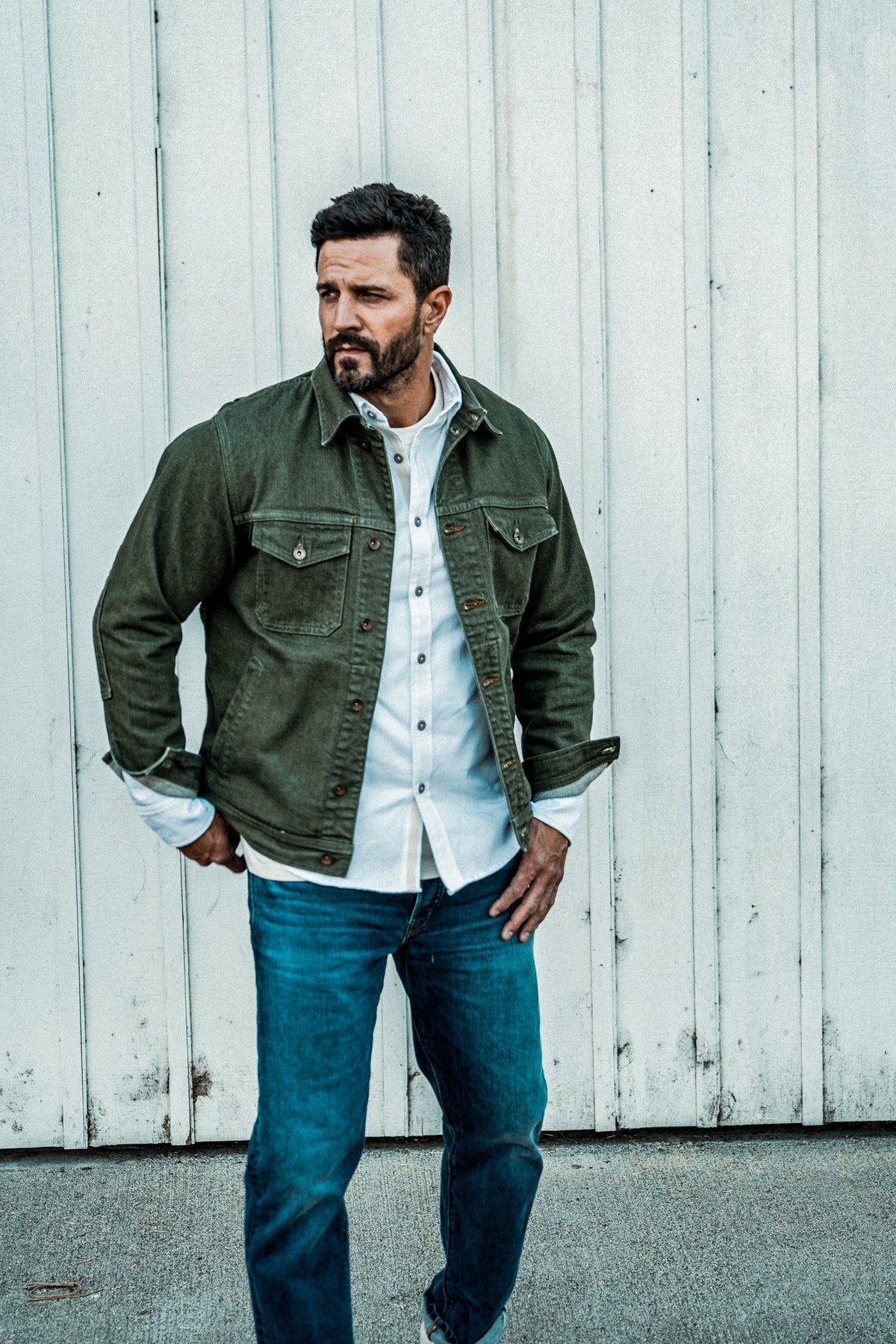 Men | Artcher Jacket | 14oz Broken Twill Denim - Olive