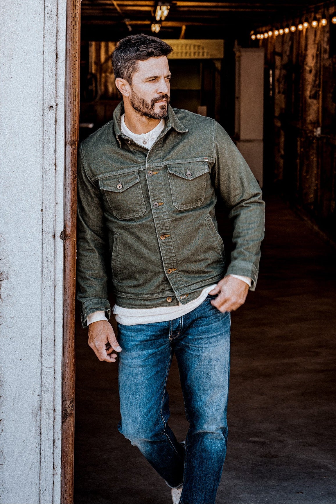 Men | Artcher Jacket | 14oz Broken Twill Denim - Olive