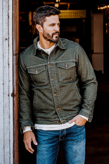 Men | Artcher Jacket | 14oz Broken Twill Denim - Olive