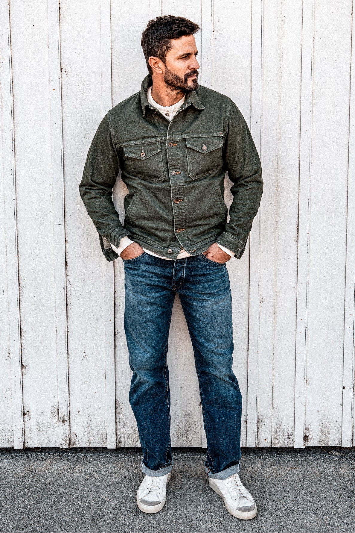 Men | Artcher Jacket | 14oz Broken Twill Denim - Olive
