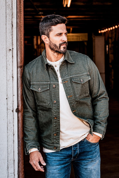 Men | Artcher Jacket | 14oz Broken Twill Denim - Olive