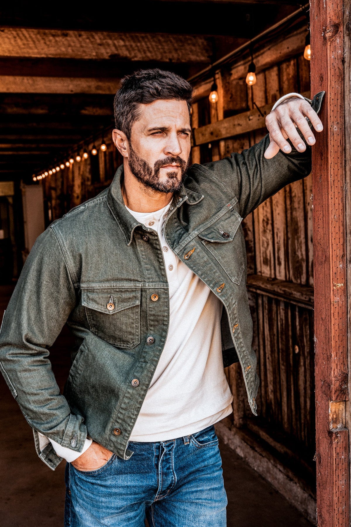 Men | Artcher Jacket | 14oz Broken Twill Denim - Olive
