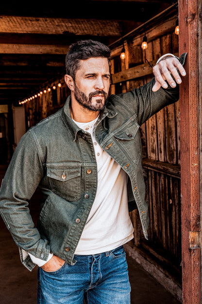 Men | Artcher Jacket | 14oz Broken Twill Denim - Olive