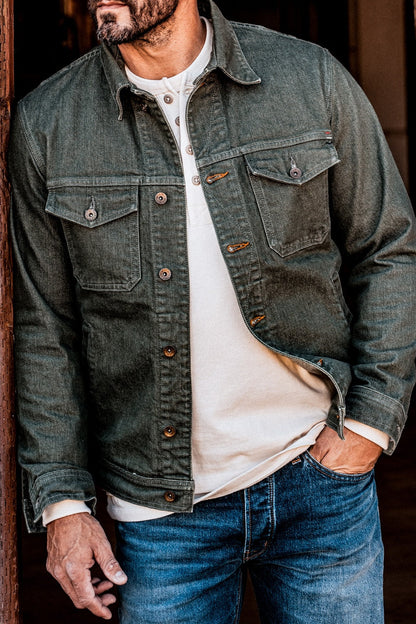 Men | Artcher Jacket | 14oz Broken Twill Denim - Olive