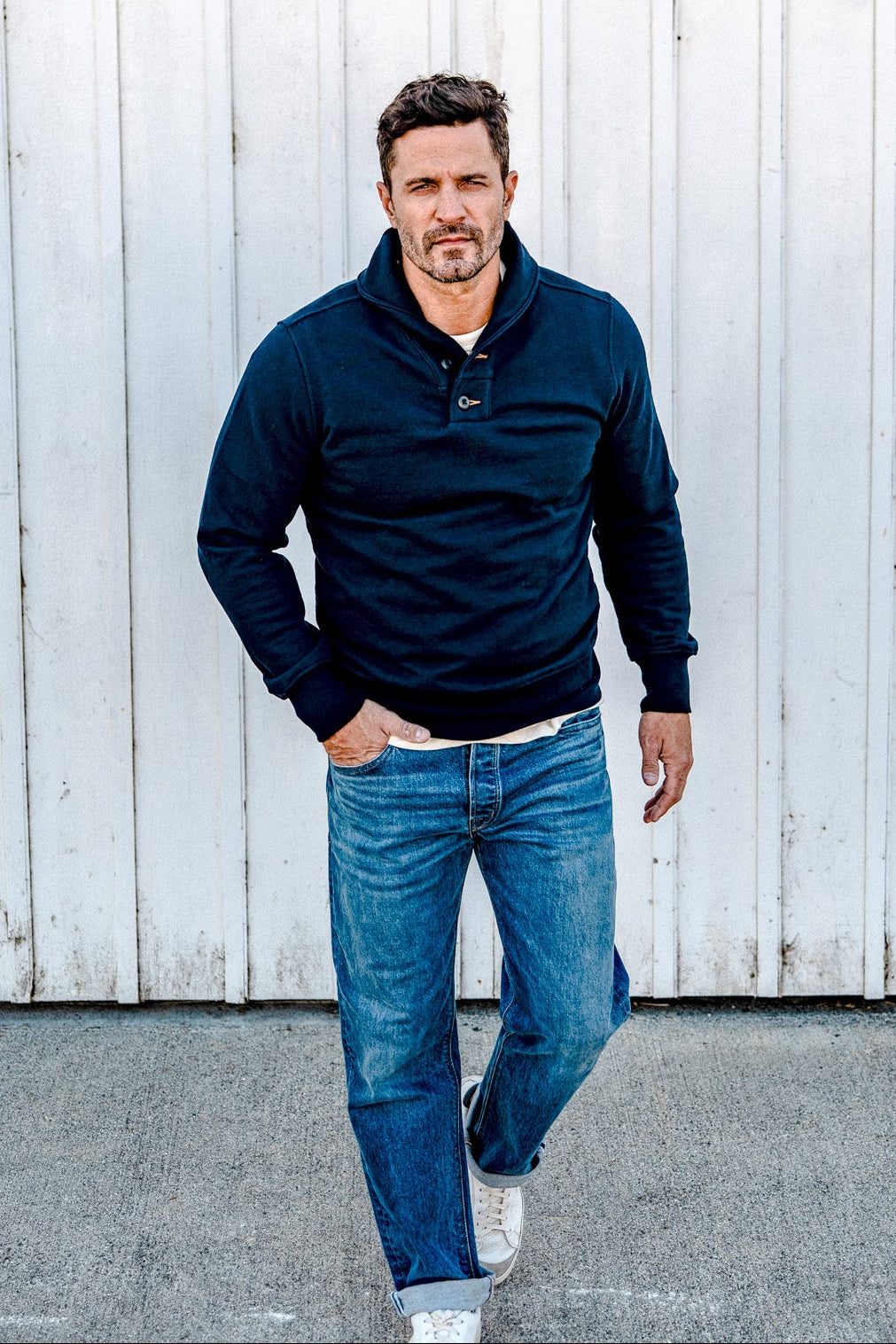 Men | Bodega Shawl Pullover | 14oz 100% Cotton French Terry - Navy