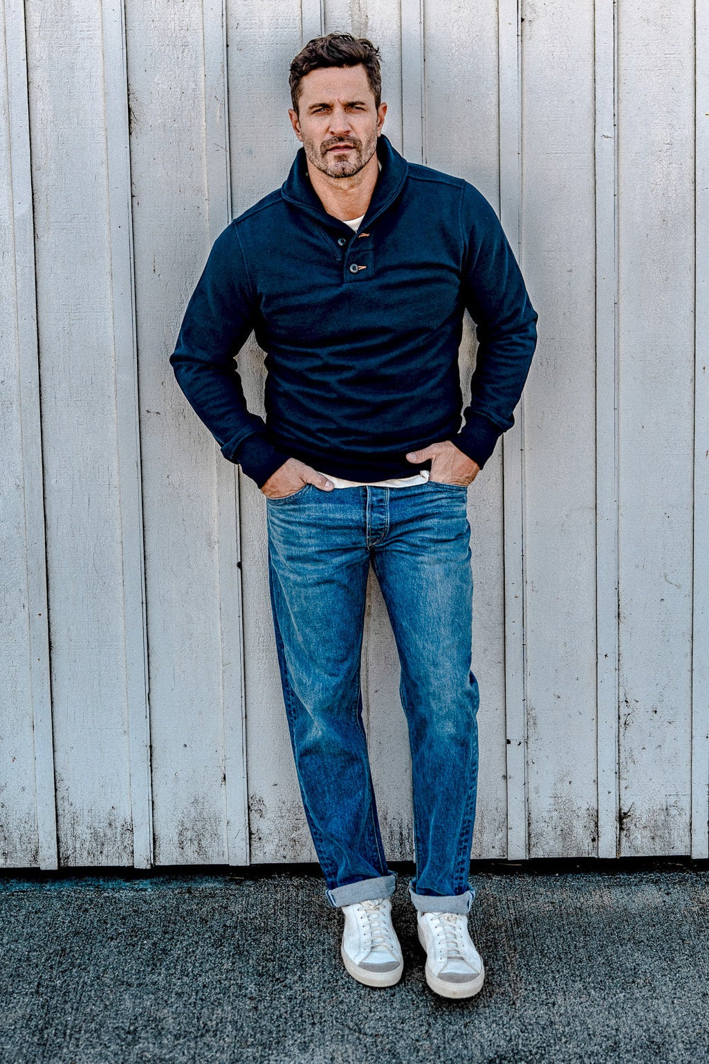 Men | Bodega Shawl Pullover | 14oz 100% Cotton French Terry - Navy