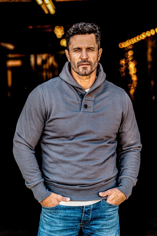 Men | Bodega Shawl Pullover | 14oz 100% Cotton French Terry - Pebble