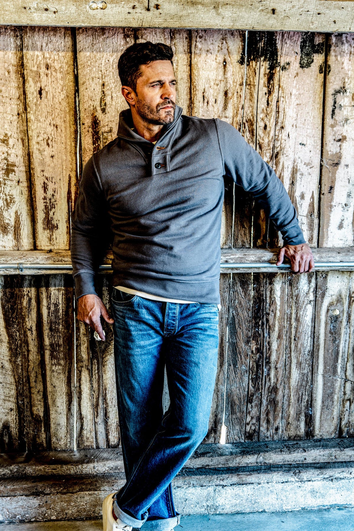 Men | Bodega Shawl Pullover | 14oz 100% Cotton French Terry - Pebble