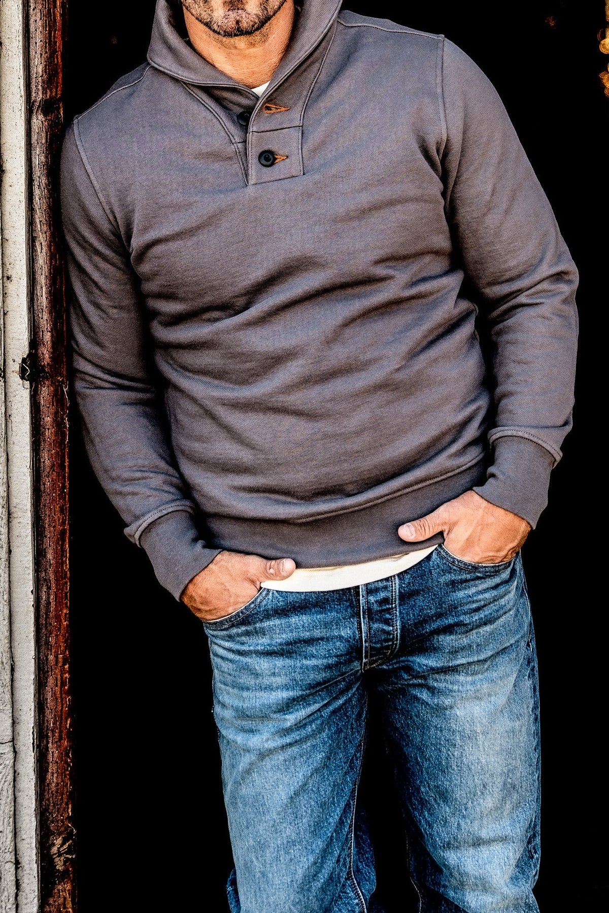 Men | Bodega Shawl Pullover | 14oz 100% Cotton French Terry - Pebble