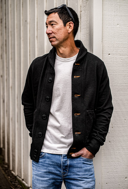 Men's Bodega Shawl Cardigan | 14oz 100% Cotton French Terry- Basalt
