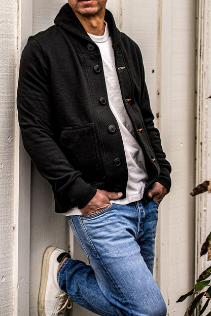 Men's Bodega Shawl Cardigan | 14oz 100% Cotton French Terry- Basalt