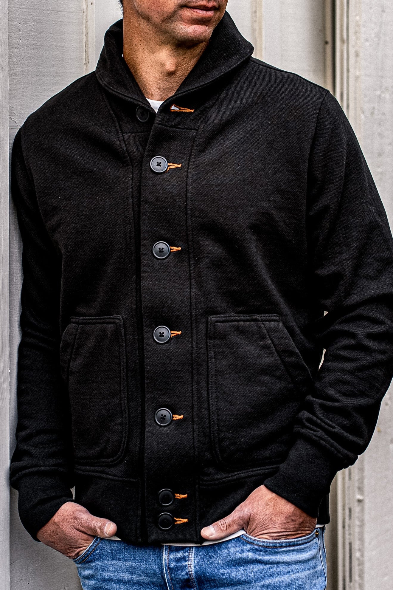 Men's Bodega Shawl Cardigan | 14oz 100% Cotton French Terry- Basalt