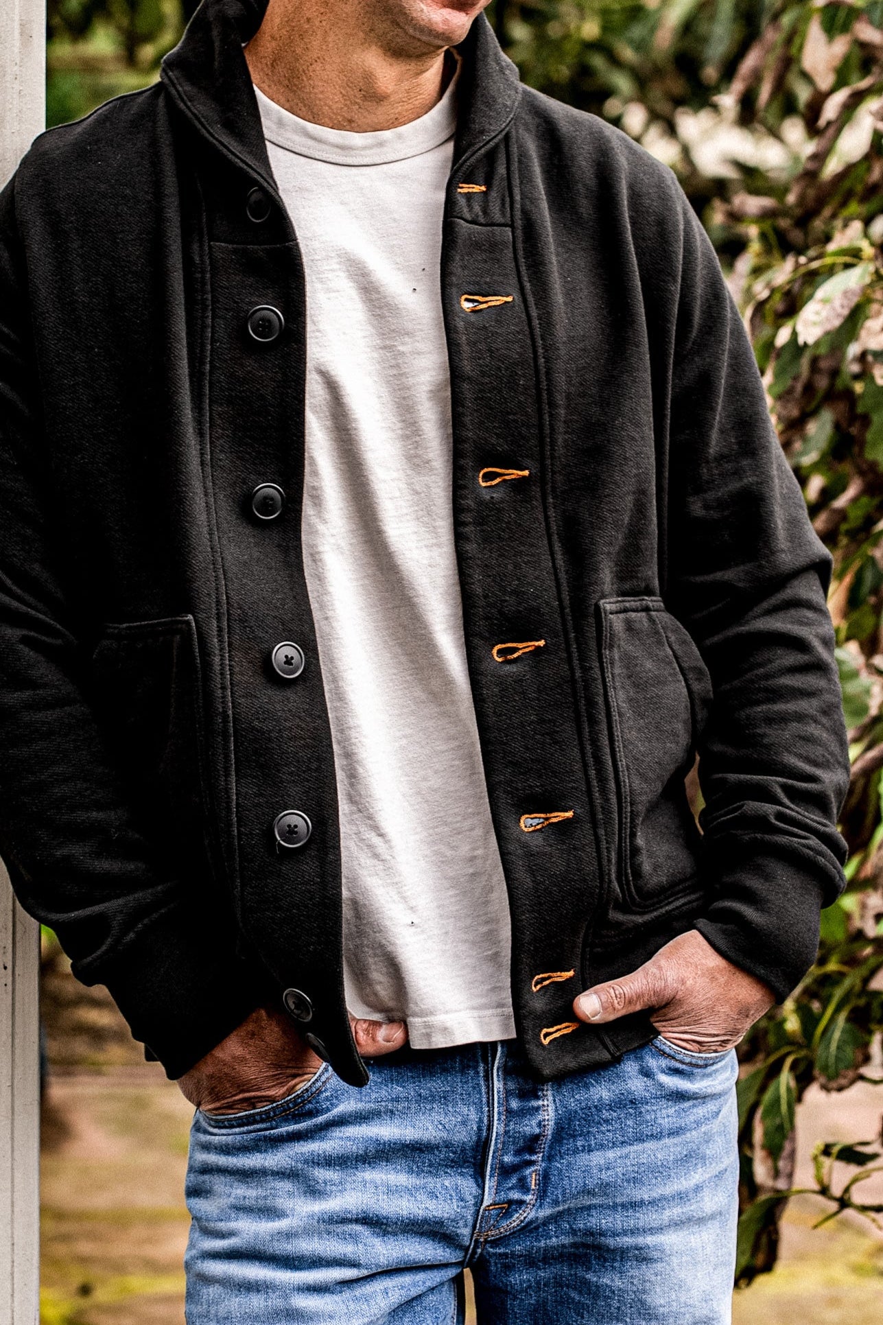 Men's Bodega Shawl Cardigan | 14oz 100% Cotton French Terry- Basalt