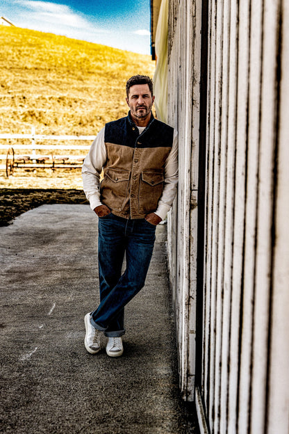 Men | James Vest | 14oz Broken Twill Denim - Wheat