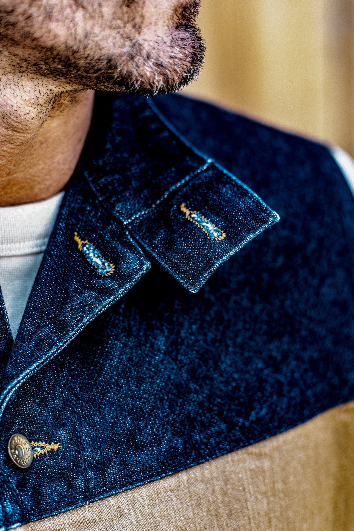 Men | James Vest | 14oz Broken Twill Denim - Wheat