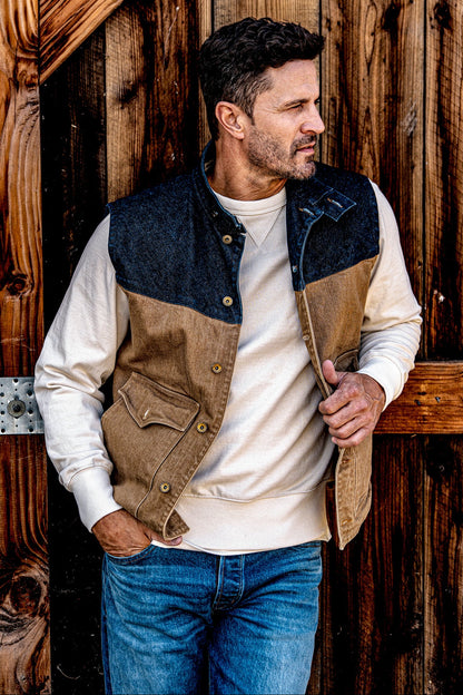 Men | James Vest | 14oz Broken Twill Denim - Wheat