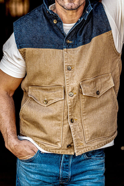 Men | James Vest | 14oz Broken Twill Denim - Wheat