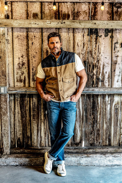 Men | James Vest | 14oz Broken Twill Denim - Wheat